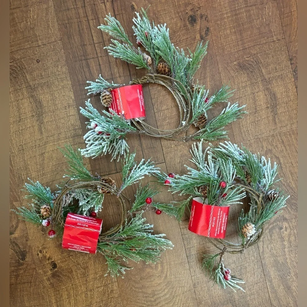 NWT 3 sets Ashland cooked garland 5 feet each berries, snow, pinecones